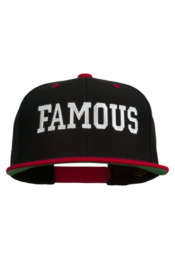 Famous Embroidered Two Tone Snapback Cap - Black Red OSFM