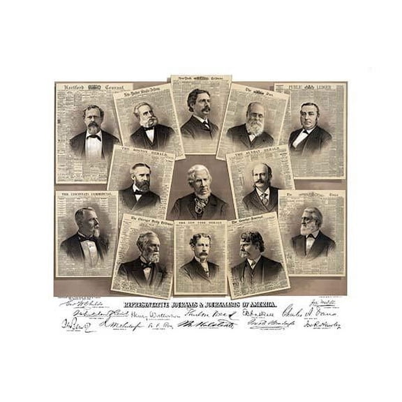 Famous First Pages of Newspapers in the United States pictured with their most famous Journalists Poster Print by Root & Tinker (18 x 24)