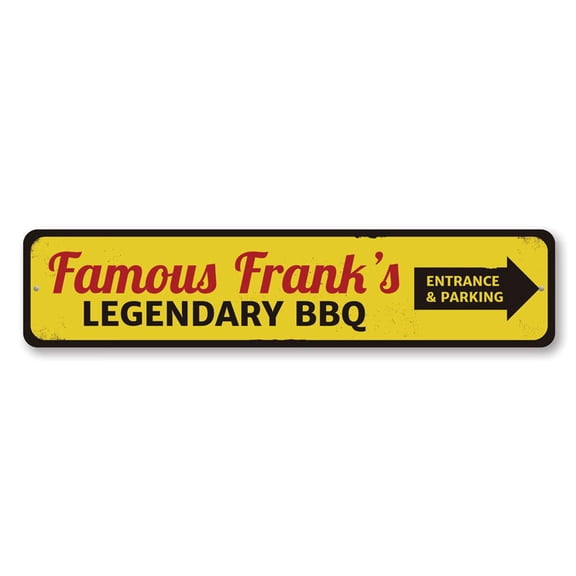 Famous Legendary BBQ Sign, Arrow Entrance & Parking This Way Sign, Custom Chef Name Kitchen Aluminum Decor - 4x18 inches