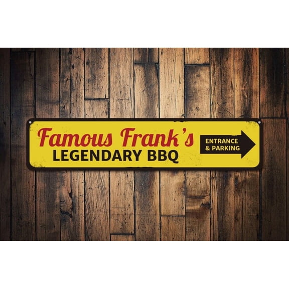 Famous Legendary BBQ Sign Arrow Entrance & Parking This Way Sign Custom Chef Name Kitchen Decor - BBq Decor - Size: 16 x 4 Inches