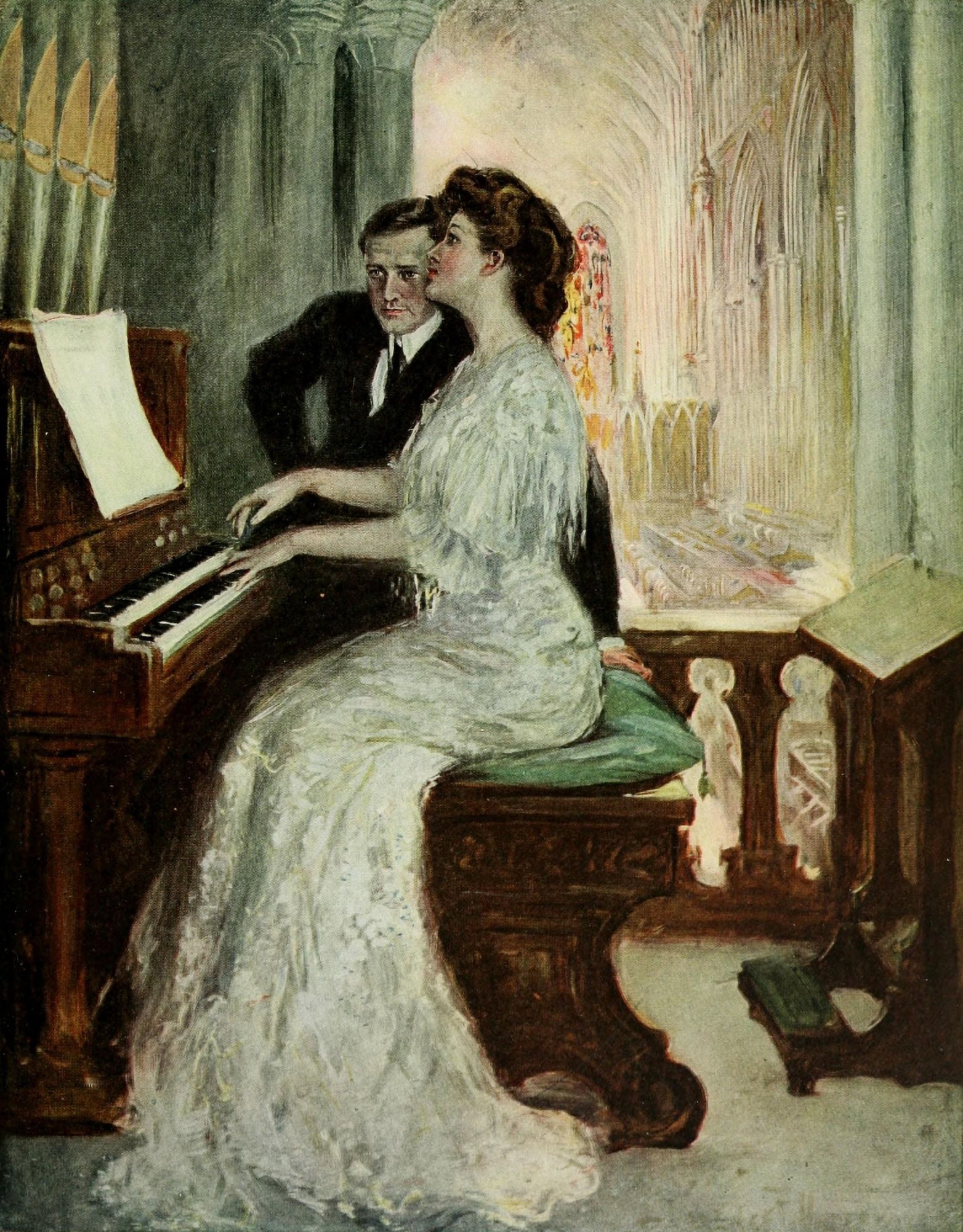 Famous Love Songs Old & New 1919 At the piano Canvas Art - Clarence F Underwood (18 x 24)