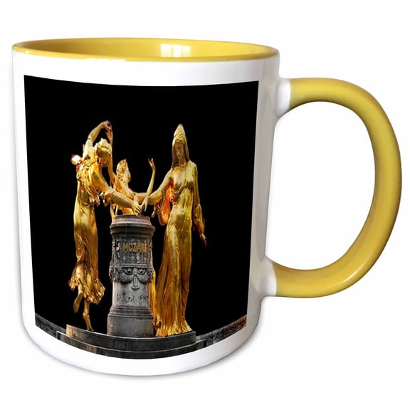 3drose, Famous Mozart Monument Dresden Germany, 15oz Two-tone Yellow Mug
