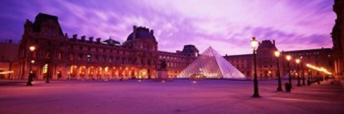 Famous Museum Sunset Lit Up At Night Louvre Paris France Canvas Art - Panoramic Images (18 x 6)