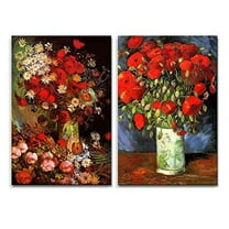Famous Oil Painting Reproduction Replica Set of 2 Vase with Poppies Cornflowers Peonies and Chrysanthemums Red Poppies by Van Gogh ped - Canvas Art Wall Art - 16" x 24" x 2 Panels