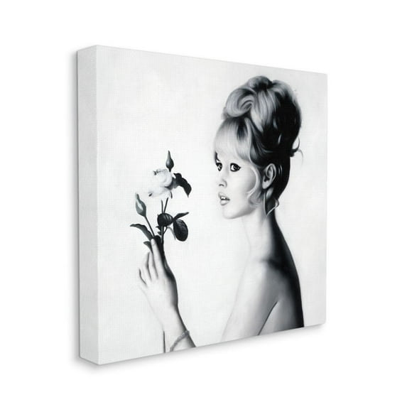 Famous People Bardot Female Floral Side Portrait Novelty Gallery-Wrapped Canvas Print Wall Art, 17x17