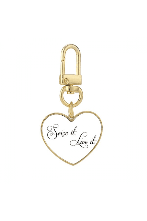 Famous Poetry Quote Seize It Live It Gold Heart Keychain Metal Keyring Holder