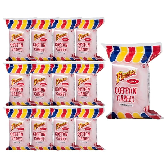 Famous -Strawberry Cotton Candy, Flavorful, Light and Fluffy Cotton Candy, Ideal Party Snack for All Ages, 2.4 Ounce (12 Pack)