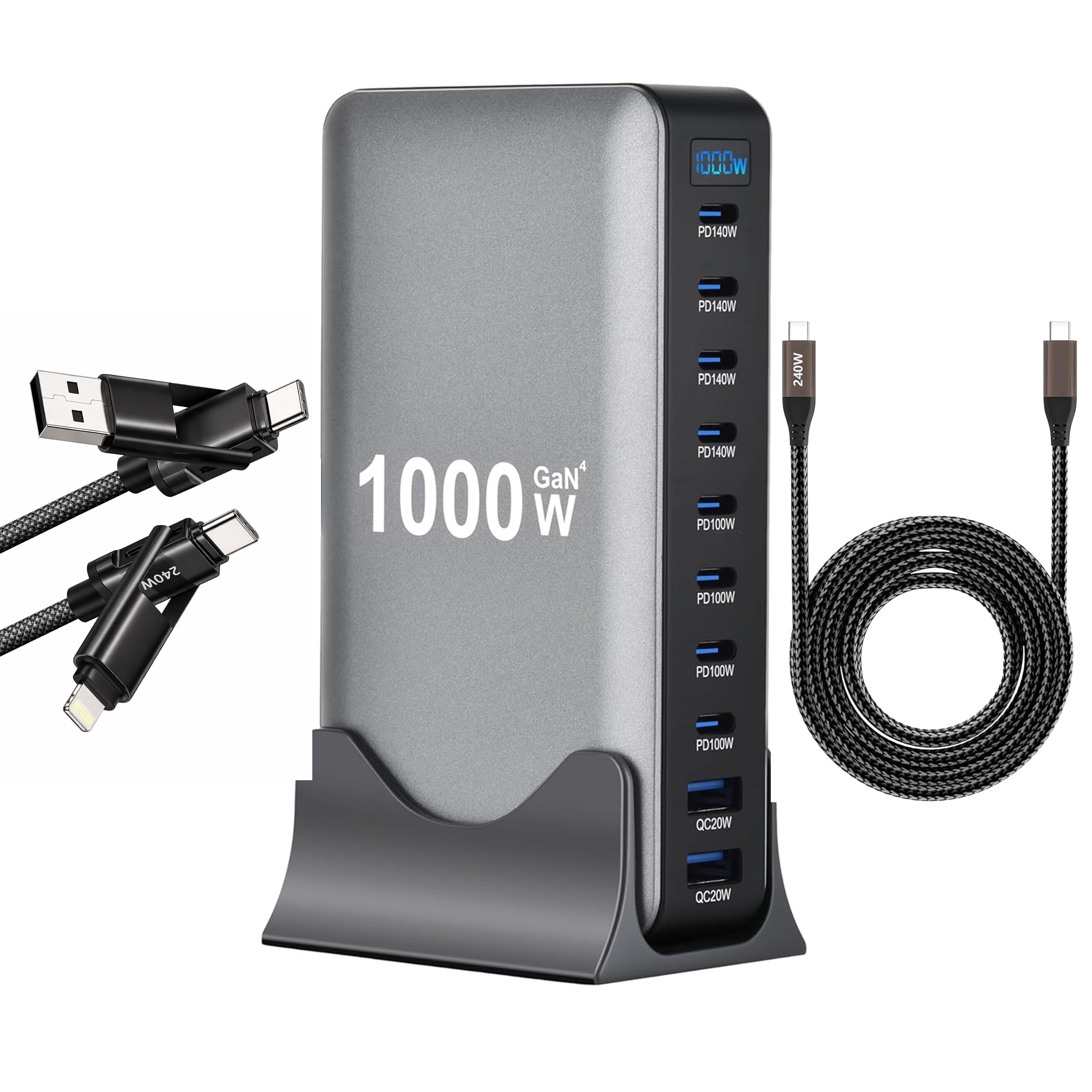 Famous Tech Shop 11-Ports Hub Bundle with 2X 240W USB-C Cable