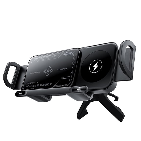 Famous Tech Shop 15W Auto-Rotating Wireless Car Charger Phone Holder with Smart Gravity Clamp, Dash & Vent Mount for iPhone and Smartphones