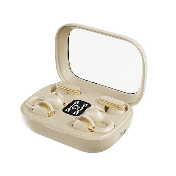 Famous Tech Shop 2-Set Earbuds with Mirror Case, Clip-on Open Ear and Noise Cancelling, Bluetooth 6.0, Touch Control, IPX5 Water Resistant
