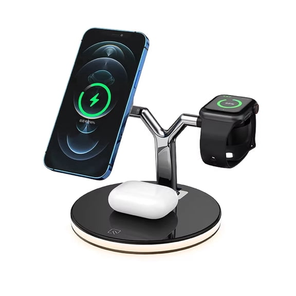 Famous Tech Shop 3-in-1 Qi2 25W Magnetic Wireless Charging Station with Smart Display and Active Cooling for Phone, Watch and Earbuds