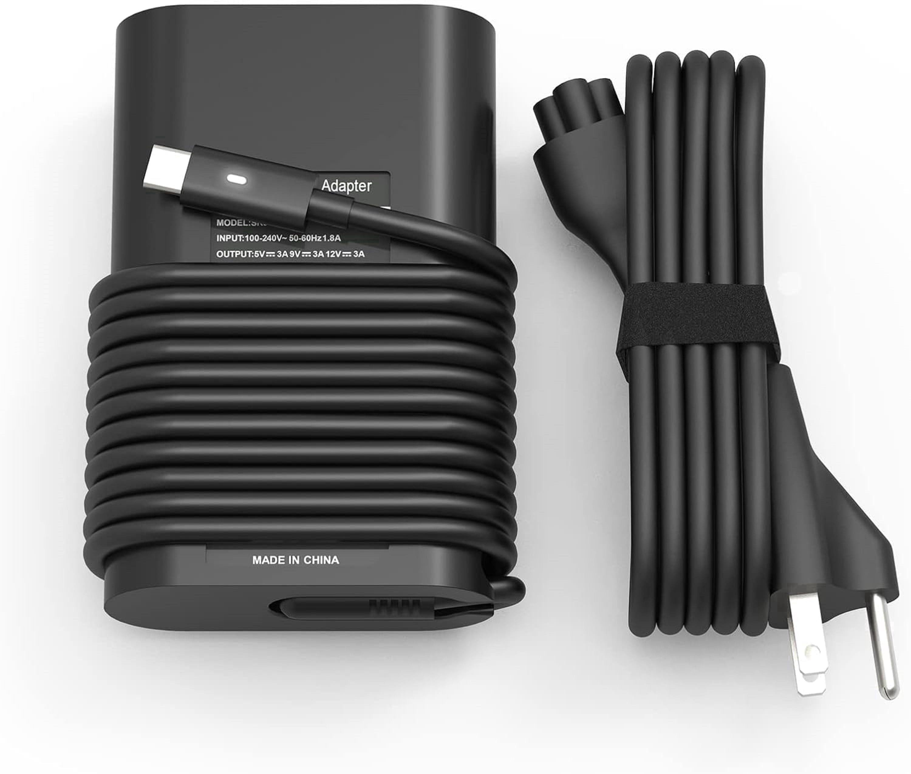 Famous Tech Shop Cargador para laptop USB-C 65W, adaptador de corriente tipo C con cable de alimentación para Dell Latitude, Xps 13 y Chromebook