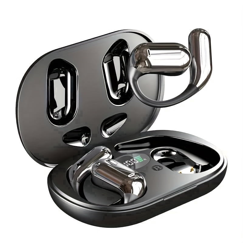 Famous Tech Shop Bone Conduction Bluetooth 5.4 Earbuds, Open-Ear, Black, LED Display, IPX5 Waterproof, 50-Hour Playtime