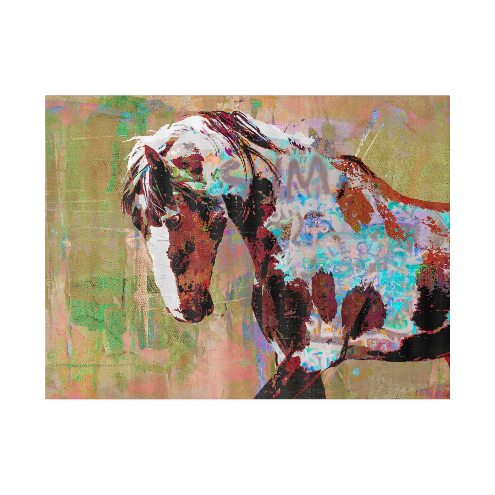 Famous Wild Mustang Picasso Canvas Wall Art - Banksy/Warhol Mashup ...