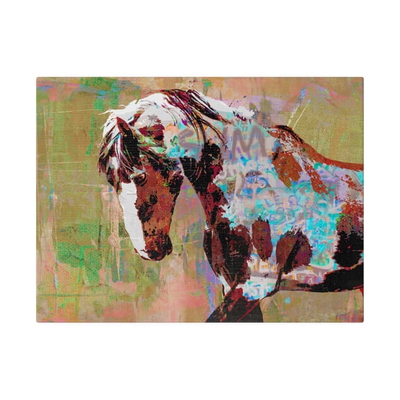 Famous Wild Mustang Picasso Canvas Wall Art - Banksy/Warhol Mashup