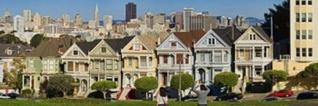 Famous row of Victorian Houses called Painted Ladies San Francisco California USA 2011 Canvas Art - Panoramic Images (18 x 6)