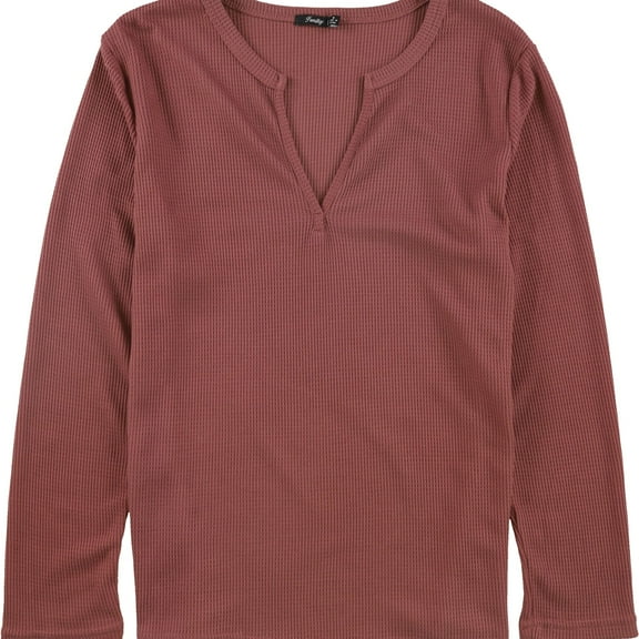 Famulily Womens Waffle Knit Basic T-Shirt, Red, Medium