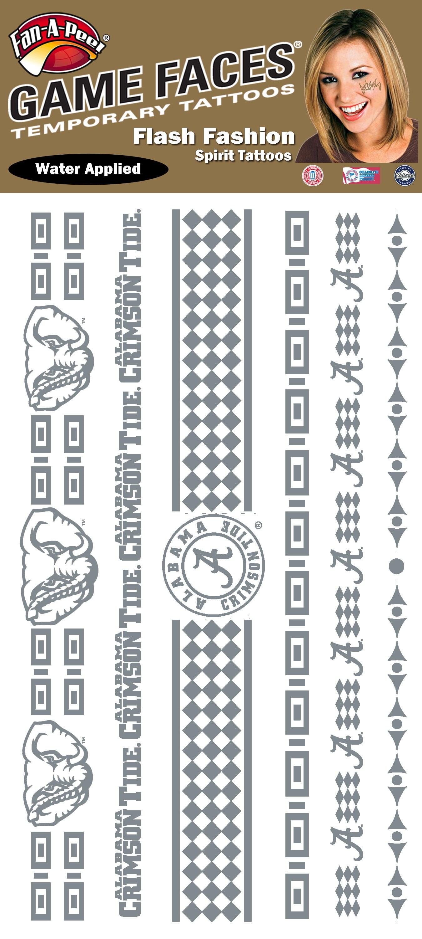 FanAPeel Alabama Water Based Temporary Tattoos Hypoallergenic Peel