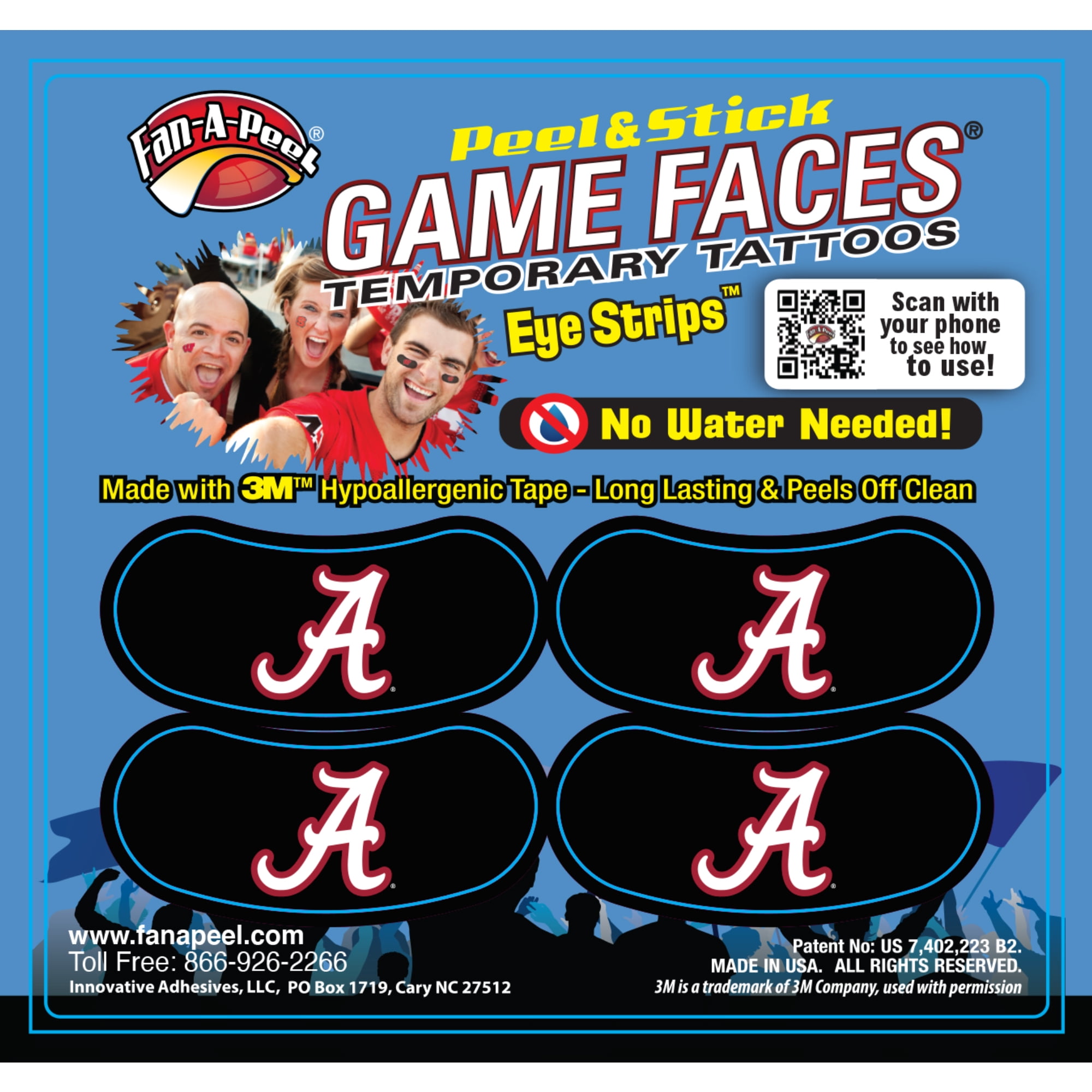 FanAPeel Alabama Waterless Temporary Tattoos Hypoallergenic Peel