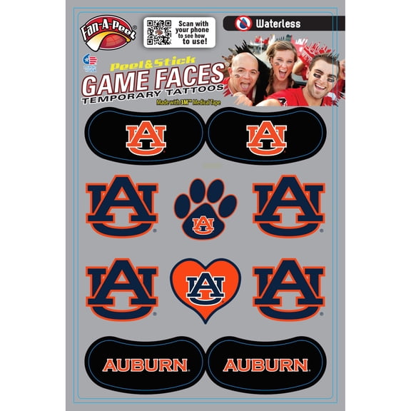 Fan-A-Peel Auburn Waterless Temporary Tattoos - Hypoallergenic Peel and Stick Waterproof Temporary Tattoos - Officially Licensed
