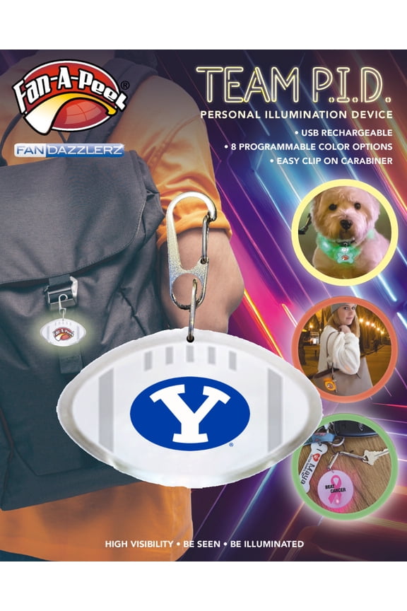 BYU Personal Illumination Device - Wearable High-Visibility LED Motion Sensor Light with Carabiner, Football - Officially Licensed