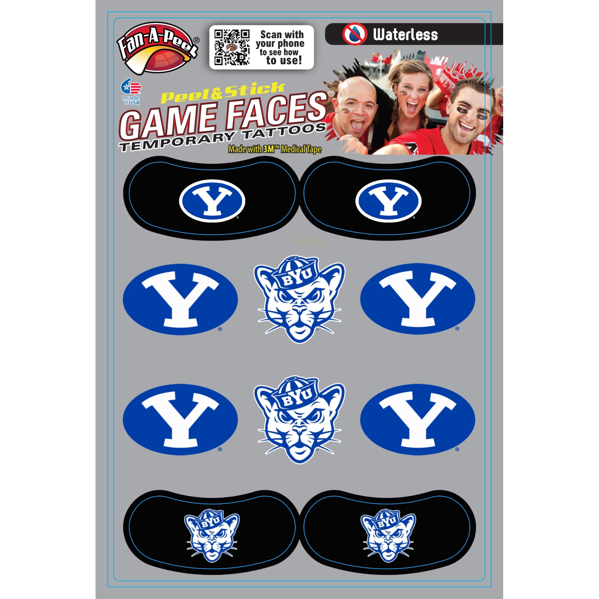 FanAPeel BYU Waterless Temporary Tattoos Hypoallergenic Peel and
