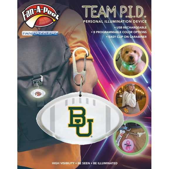 Fan-A-Peel Baylor Personal Illumination Device - Wearable High-Visibility LED Motion Sensor Light with Carabiner, Football - Officially Licensed
