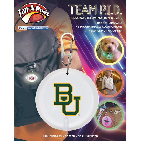 Fan-A-Peel Baylor Personal Illumination Device - Wearable High-Visibility LED Motion Sensor Light with Carabiner, Round - Officially Licensed