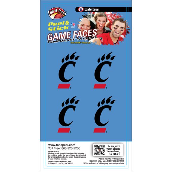 Fan-A-Peel Cincinnati Waterless Temporary Tattoos - Hypoallergenic Peel and Stick Waterproof Temporary Tattoos - Officially Licensed