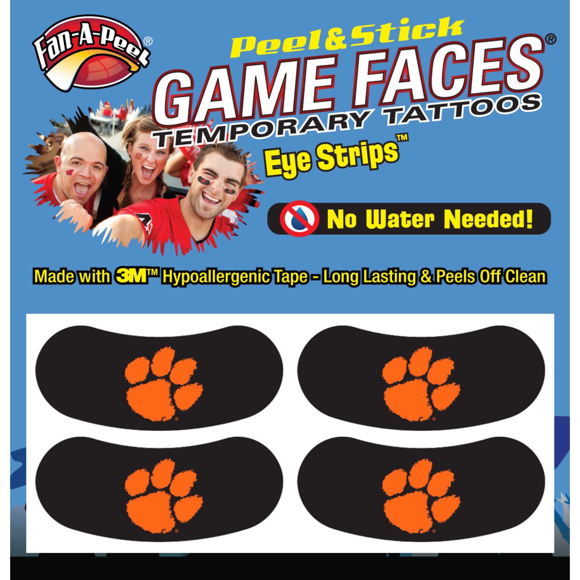 FanAPeel Clemson Waterless Temporary Tattoos Hypoallergenic Peel