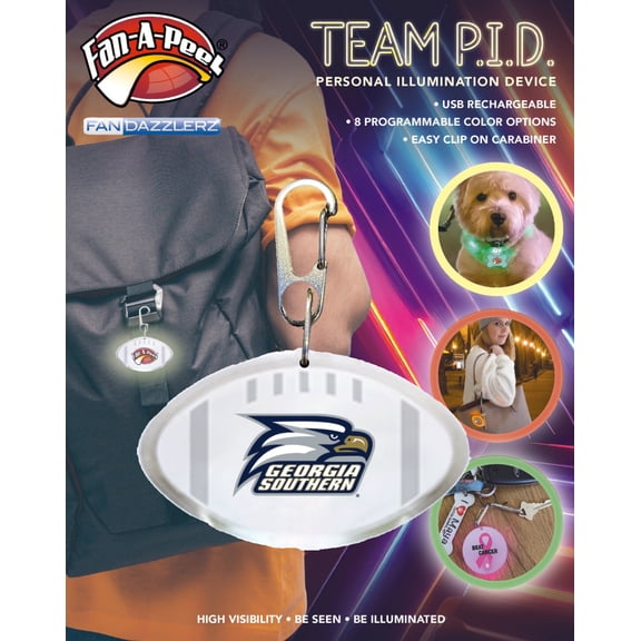 Fan-A-Peel Georgia Southern Personal Illumination Device - Wearable High-Visibility LED Motion Sensor Light with Carabiner, Football - Officially Licensed