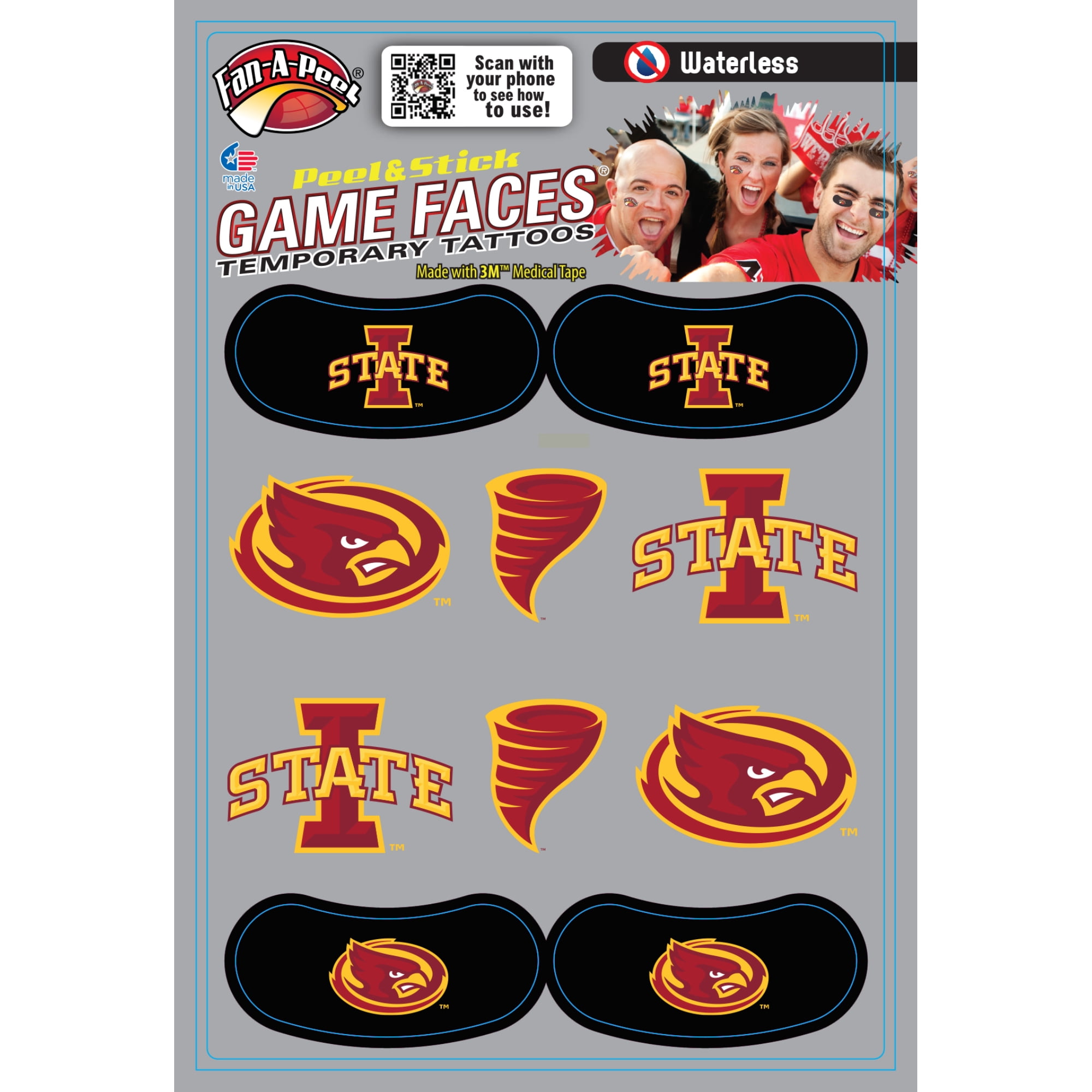 Fan-A-Peel Iowa State Waterless Temporary Tattoos - Hypoallergenic Peel and Stick Waterproof Temporary Tattoos - Officially Licensed