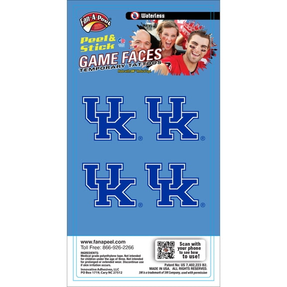 Fan-A-Peel Kentucky Waterless Temporary Tattoos - Hypoallergenic Peel and Stick Waterproof Temporary Tattoos - Officially Licensed