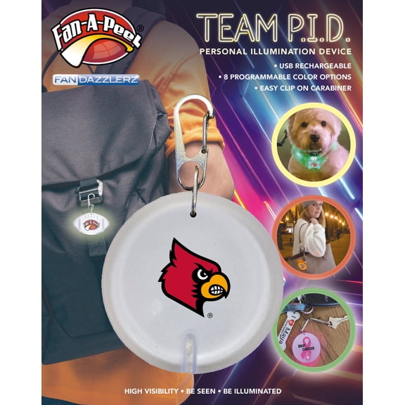 Fan-A-Peel Louisville Personal Illumination Device - Wearable High-Visibility LED Motion Sensor Light with Carabiner, Round - Officially Licensed