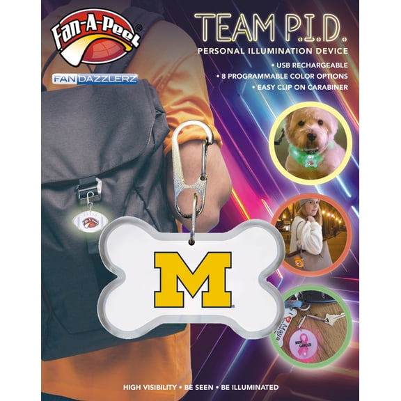 Fan-A-Peel Michigan Personal Illumination Device - Wearable High-Visibility LED Motion Sensor Light with Carabiner, Bone - Officially Licensed