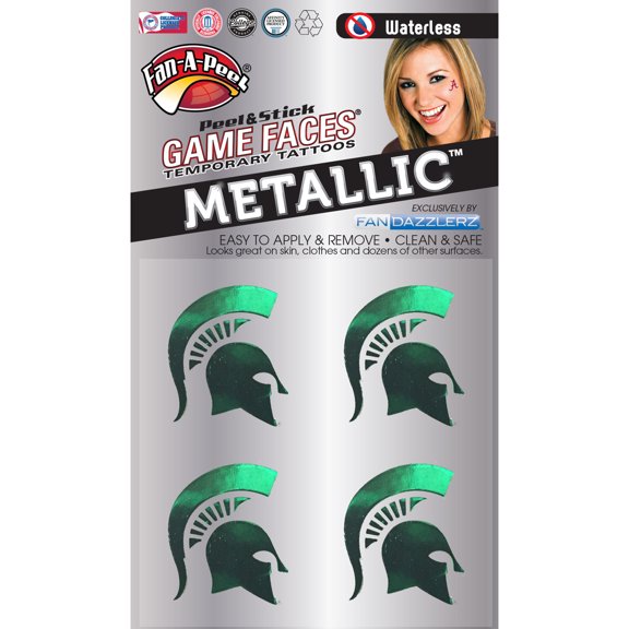Fan-A-Peel Michigan State Waterless Temporary Tattoos - Hypoallergenic Peel and Stick Waterproof Temporary Tattoos, Metallic - Officially Licensed
