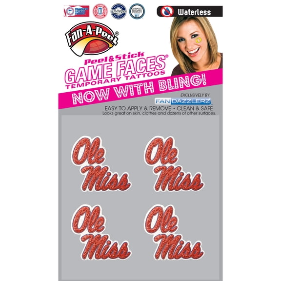 Fan-A-Peel Mississippi Waterless Temporary Tattoos - Hypoallergenic Peel and Stick Waterproof Temporary Tattoos, Glitter - Officially Licensed