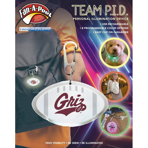 Fan-A-Peel Montana Personal Illumination Device - Wearable High-Visibility LED Motion Sensor Light with Carabiner, Football - Officially Licensed