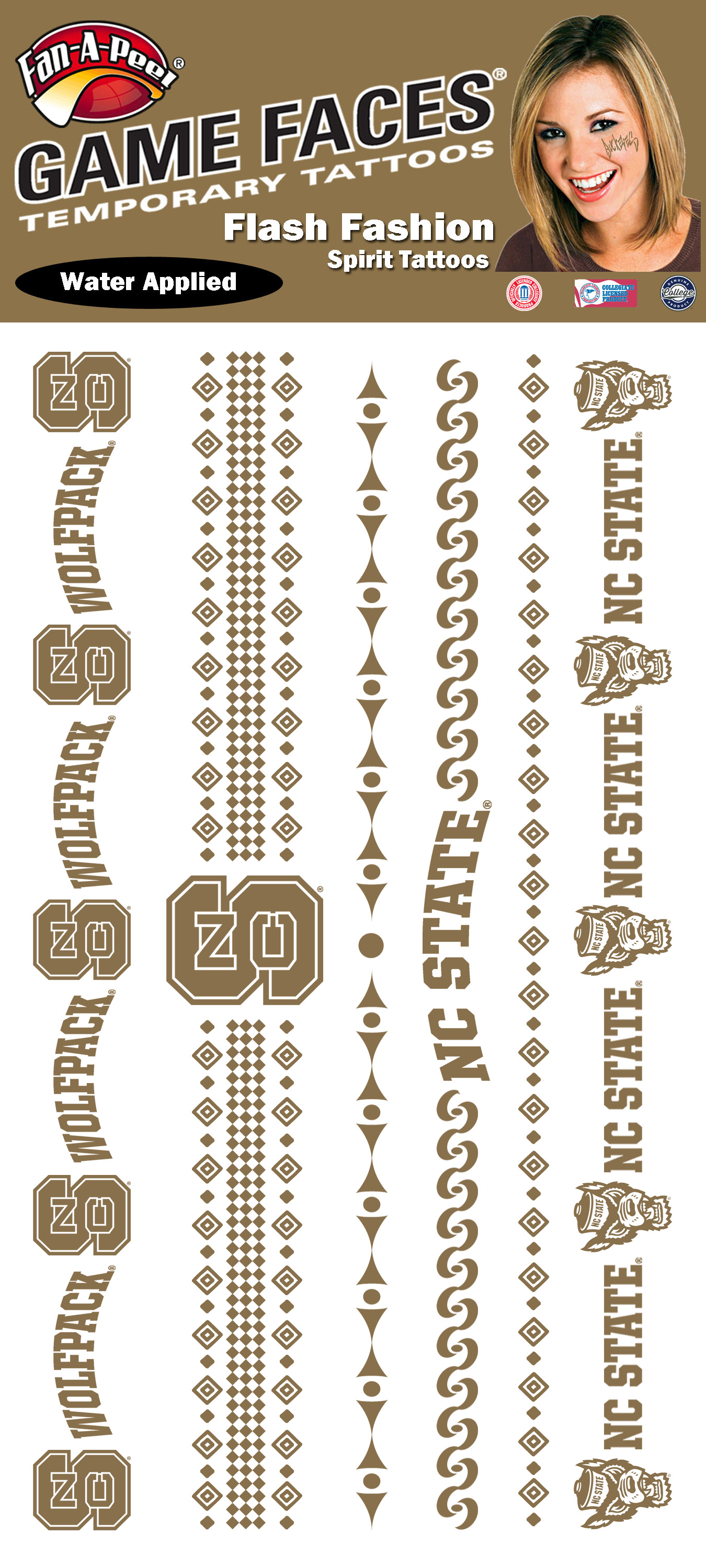 FanAPeel NC State Water Based Temporary Tattoos Hypoallergenic Peel and Stick Waterproof