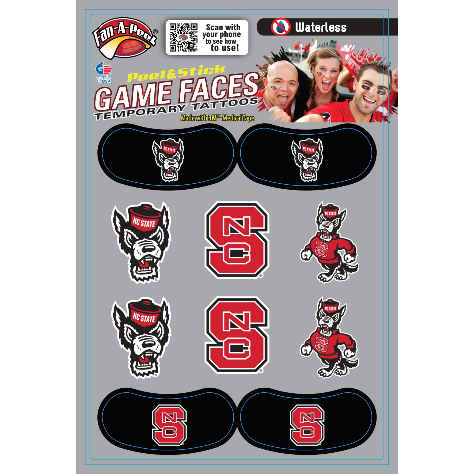 FanAPeel NC State Waterless Temporary Tattoos Hypoallergenic Peel