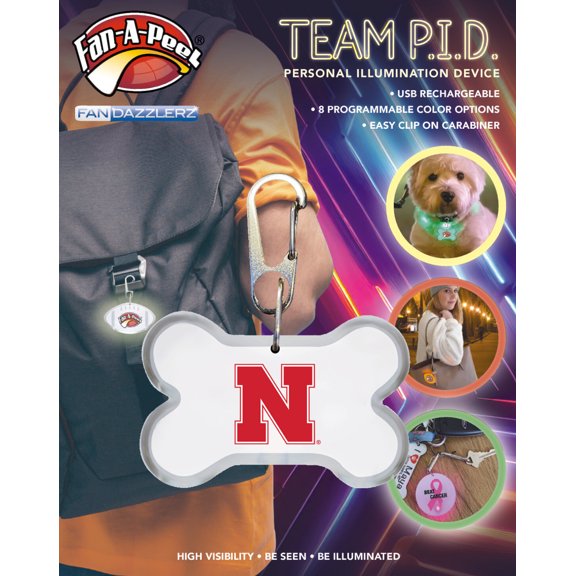 Fan-A-Peel Nebraska Personal Illumination Device - Wearable High-Visibility LED Motion Sensor Light with Carabiner, Bone - Officially Licensed