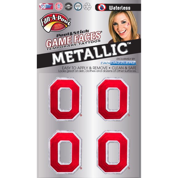 Fan-A-Peel Ohio State Waterless Temporary Tattoos - Hypoallergenic Peel and Stick Waterproof Temporary Tattoos, Metallic - Officially Licensed