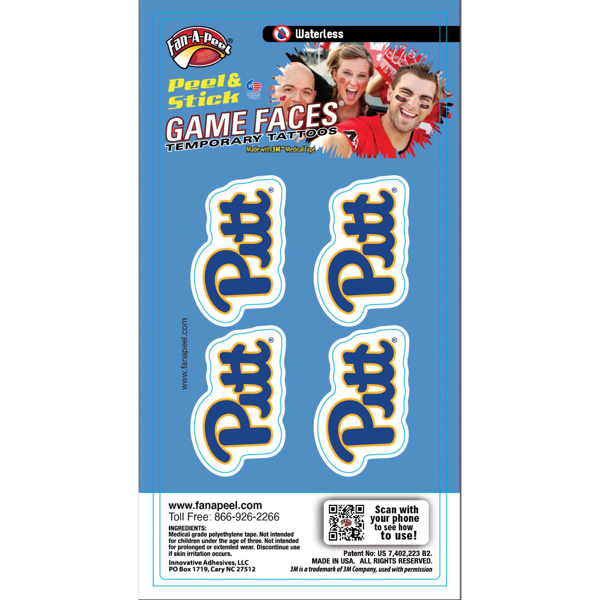 FanAPeel Pittsburgh Waterless Temporary Tattoos Hypoallergenic Peel