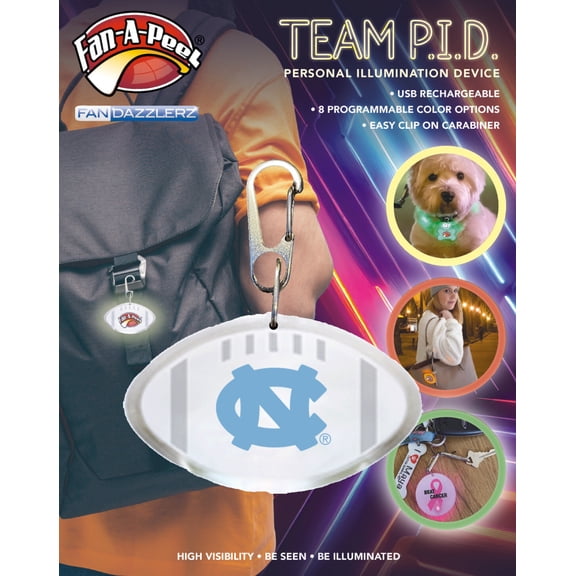 Fan-A-Peel UNC Personal Illumination Device - Wearable High-Visibility LED Motion Sensor Light with Carabiner, Football - Officially Licensed