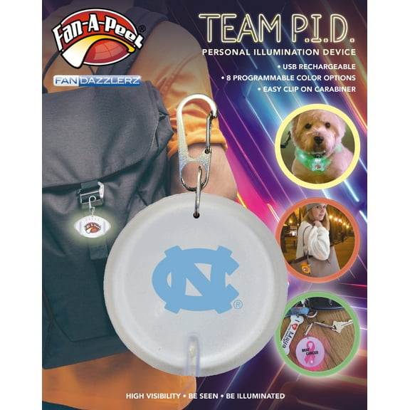 Fan-A-Peel UNC Personal Illumination Device - Wearable High-Visibility LED Motion Sensor Light with Carabiner, Round - Officially Licensed