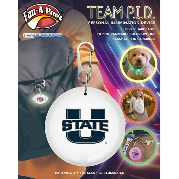 Fan-A-Peel Utah State Personal Illumination Device - Wearable High-Visibility LED Motion Sensor Light with Carabiner, Round - Officially Licensed