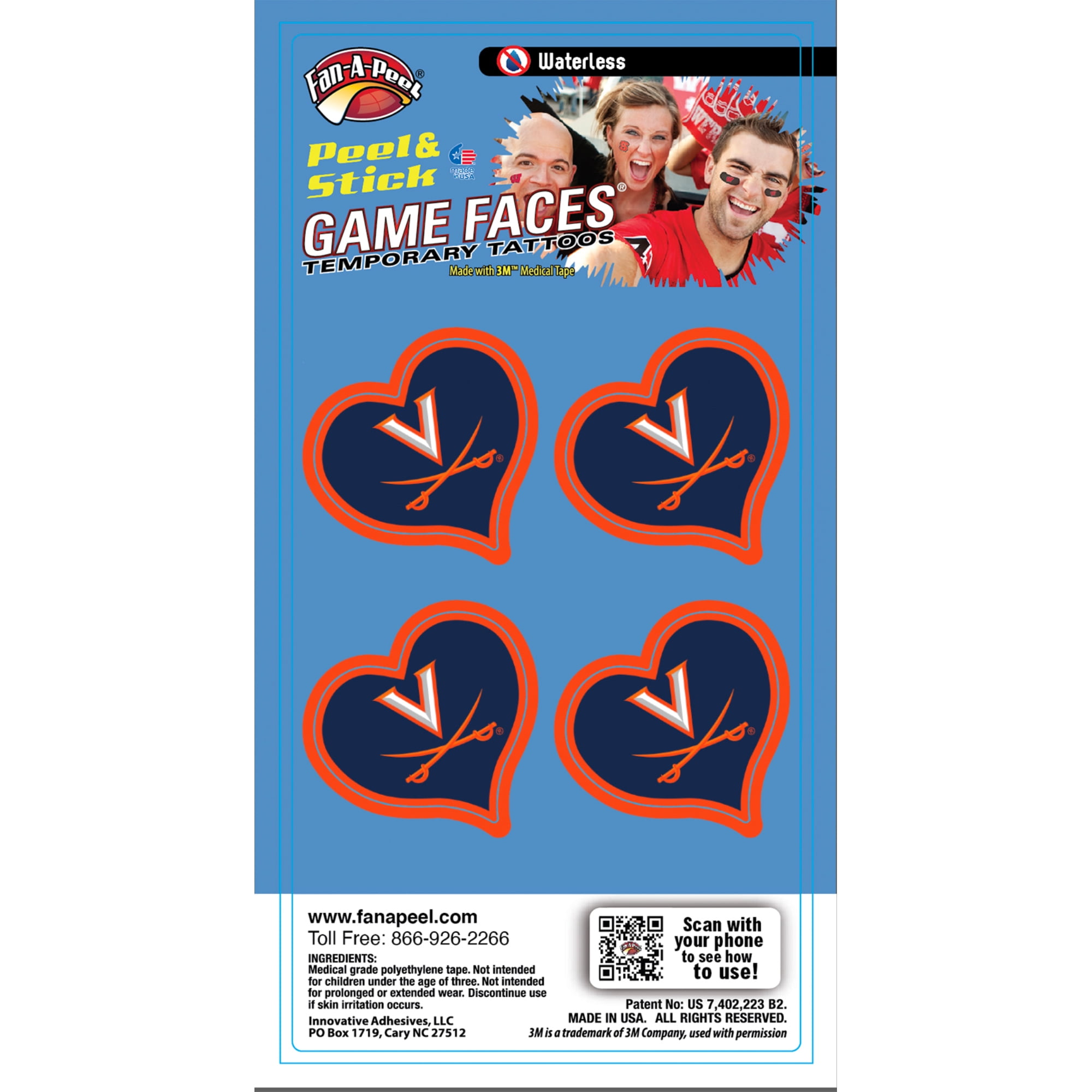 FanAPeel Virginia Waterless Temporary Tattoos Hypoallergenic Peel