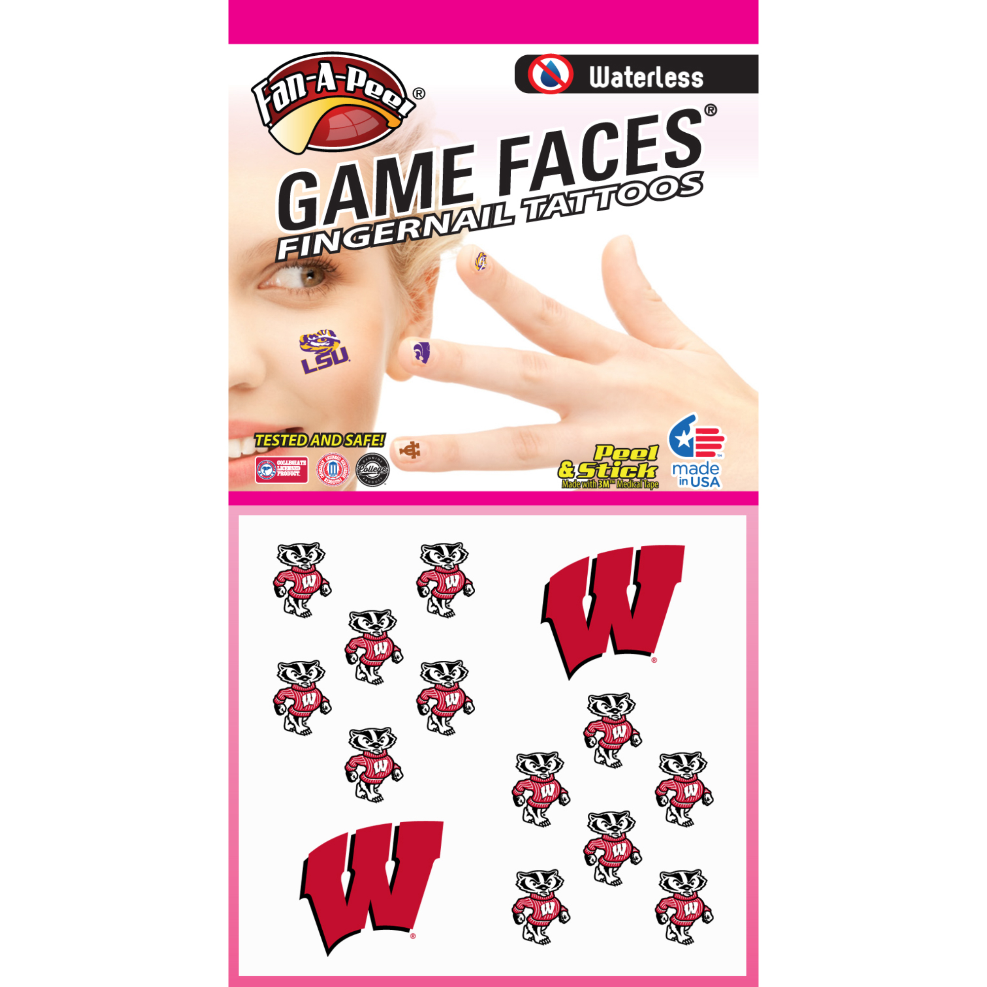 FanAPeel Wisconsin Fingernail Temporary Tattoos Officially Licensed