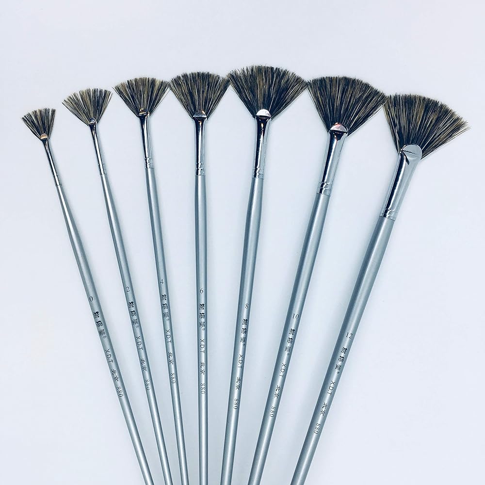 Fan Artist Paint Brush 7 Piece Set Extra Stiff Wild Black Bristle Extra