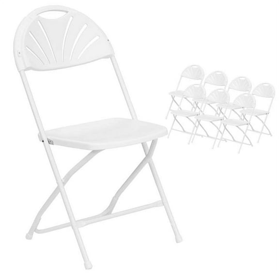 Fan Back Plastic Folding Chairs, White, 8 Pack